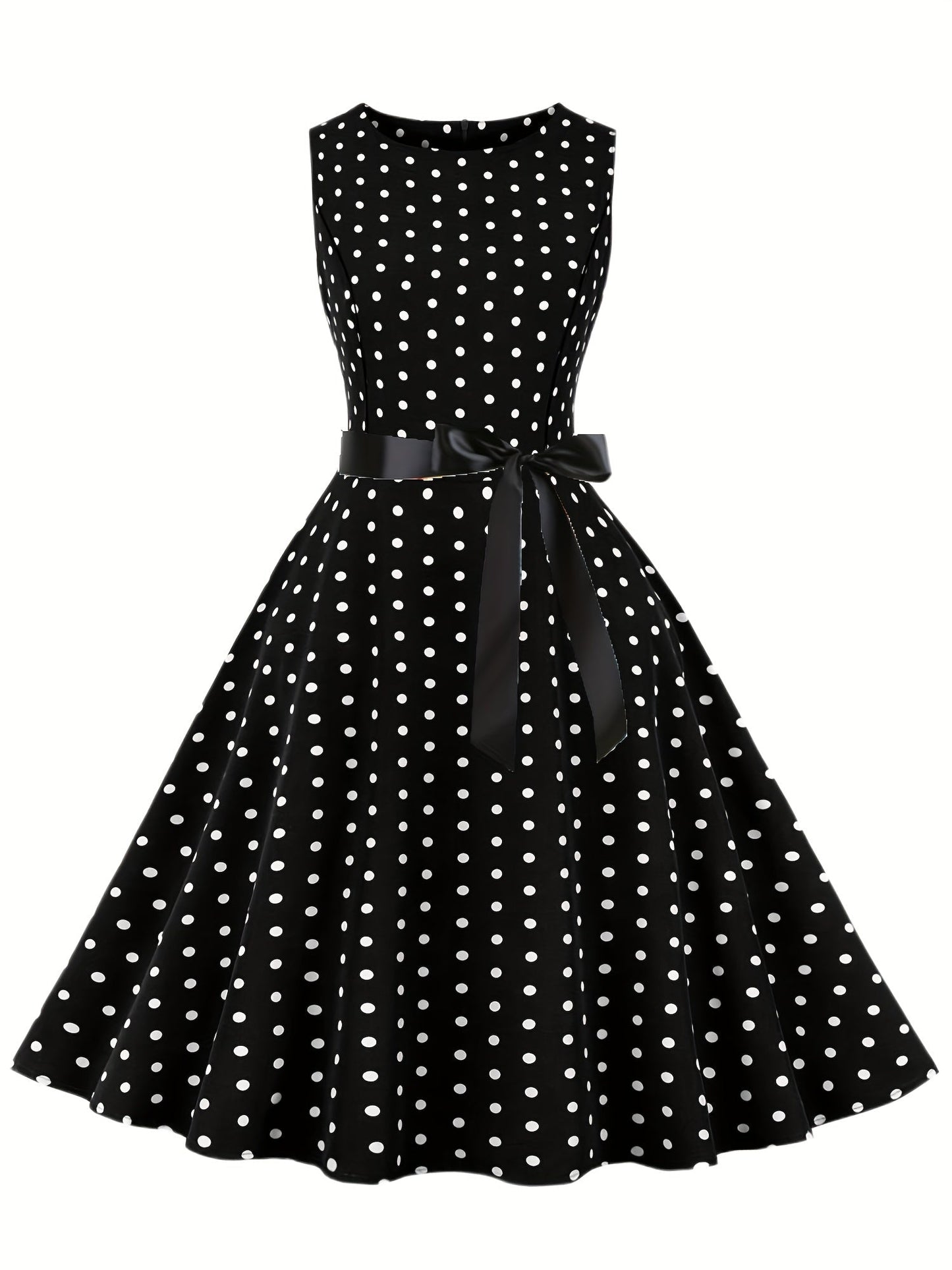 Damen Vintage Polka Dot Rockabilly Kleid mit Gürtel – Elegantes Retro Partykleid