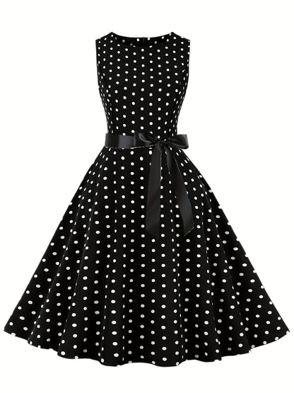 Damen Vintage Polka Dot Rockabilly Kleid mit Gürtel – Elegantes Retro Partykleid