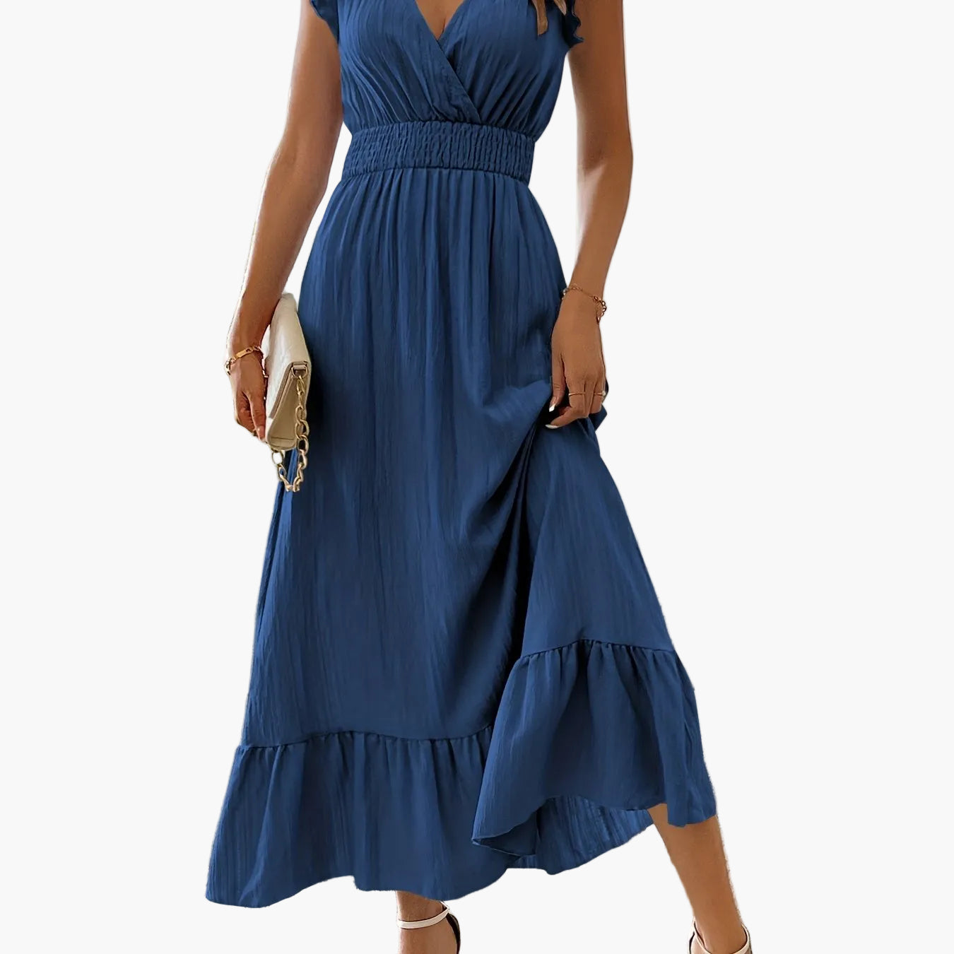 Damen Elegantes Maxikleid mit Volantärmeln und Schmeichelnder Taille – Perfekt für Sommer und besondere Anlässe
