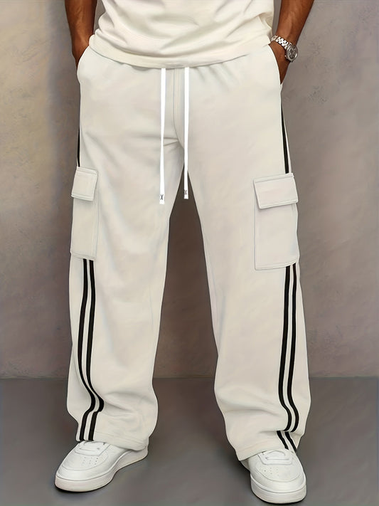 Herren Cargo Jogginghose mit Streifen und Taschen – Streetwear Stil, Relaxed Fit