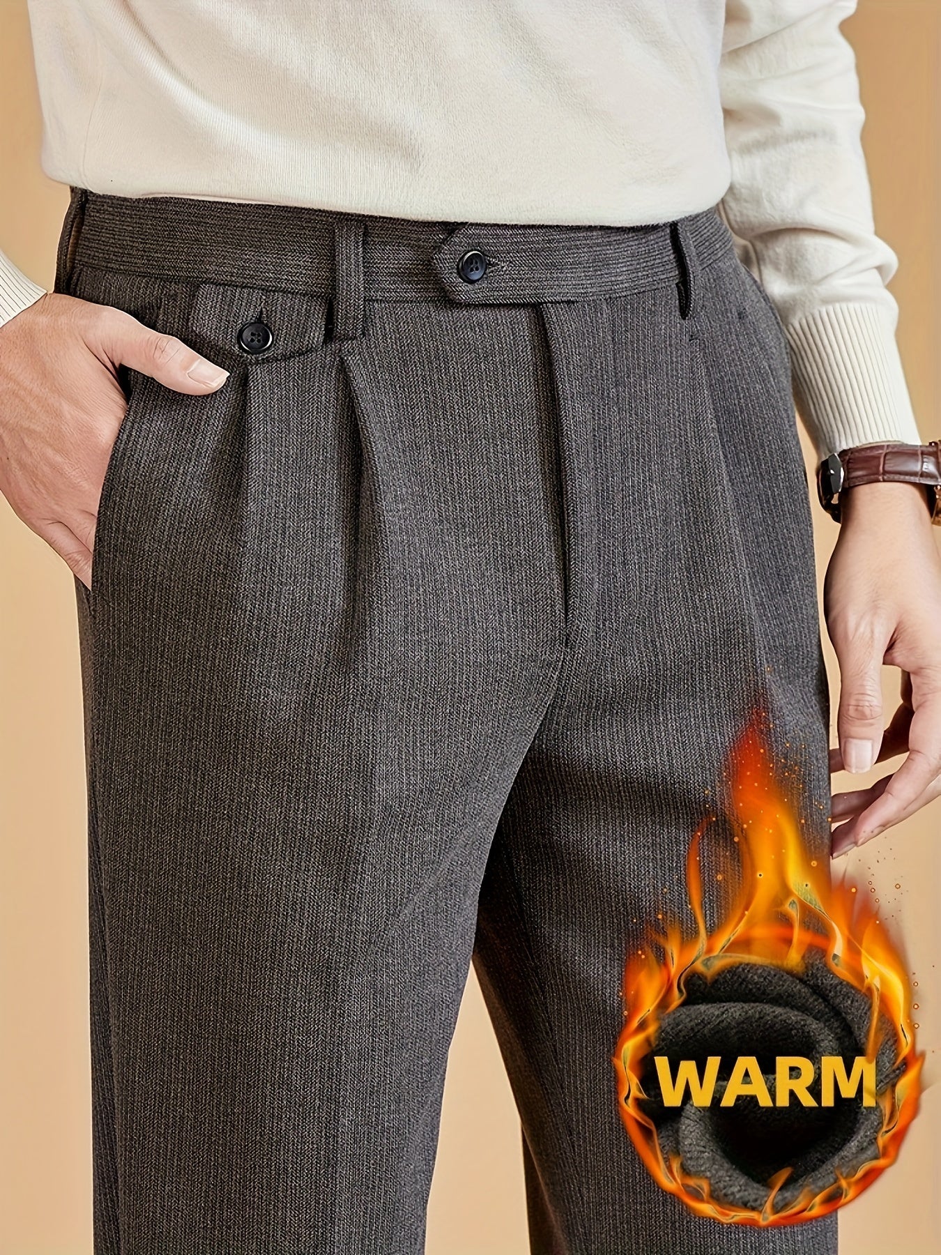 Herren Freizeithose mit Bundfalten – gefütterte Stoffhose