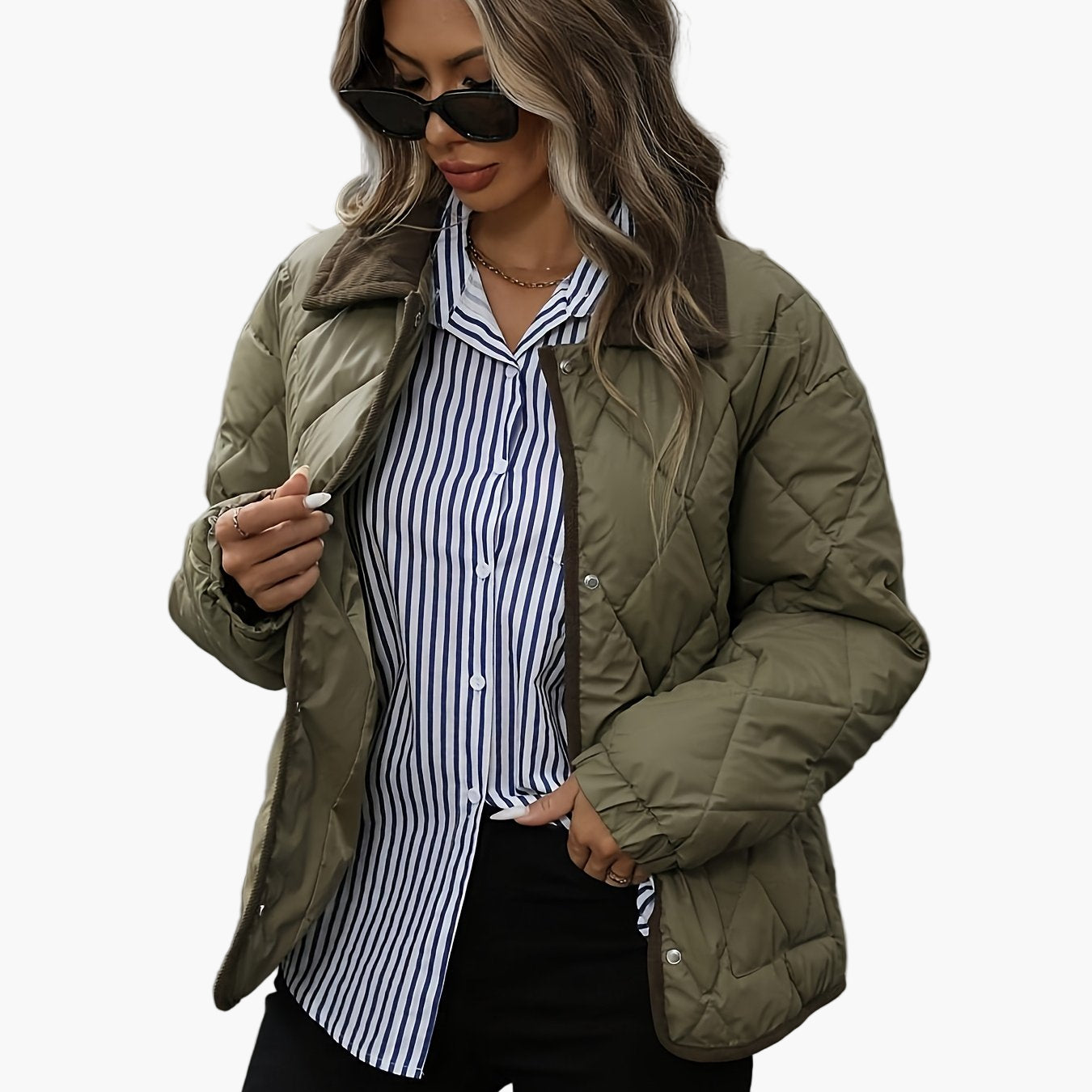 Damen Steppjacke im Vintage-Stil mit Taschen – Elegante Übergangsjacke für Alltag und Freizeit