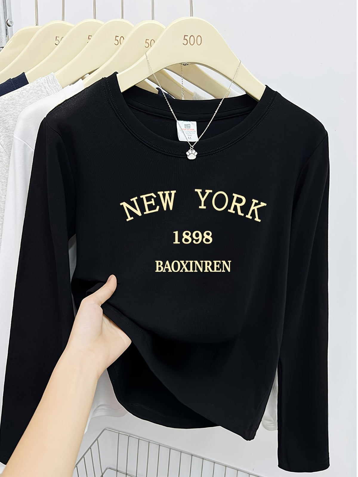 Langarmshirt Damen Rundhals Print NEW YORK Weiches Material
