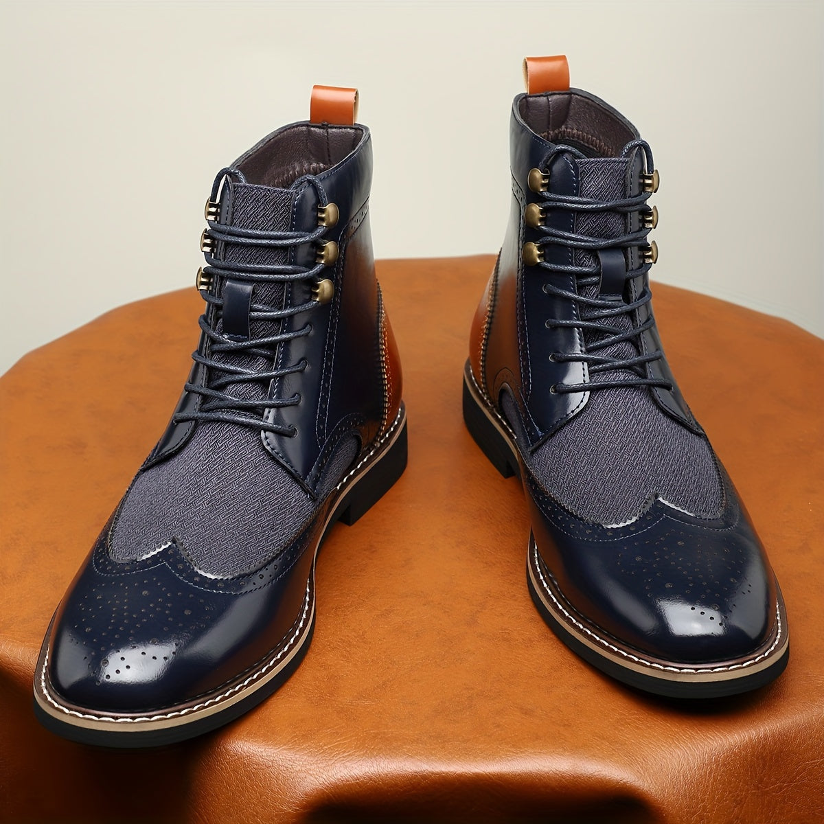 Herren Schnürstiefelette Brogue-Stil Zweifarbig mit Lochmuster