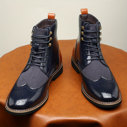 Herren Schnürstiefelette Brogue-Stil Zweifarbig mit Lochmuster