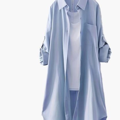Damen Oversize Hemdblusenkleid mit lässigem Layer-Look – Ideal für Alltag und Büro