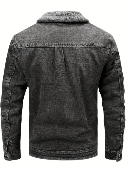 Herren Jeansjacke mit Teddyfutter, Sherpa Kragen, Knopfleiste, Brusttaschen, warm gefüttert