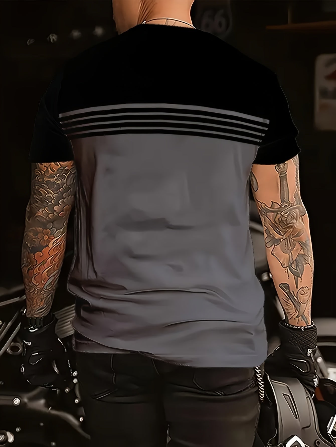 Herren T-Shirt im Biker-Stil mit Streifen – Lässiges Freizeitshirt für Motorradfans
