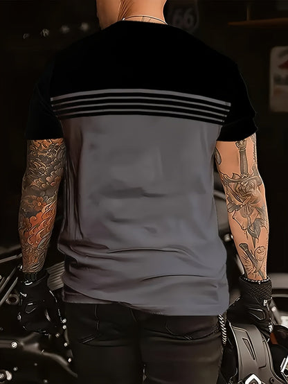 Herren T-Shirt im Biker-Stil mit Streifen – Lässiges Freizeitshirt für Motorradfans