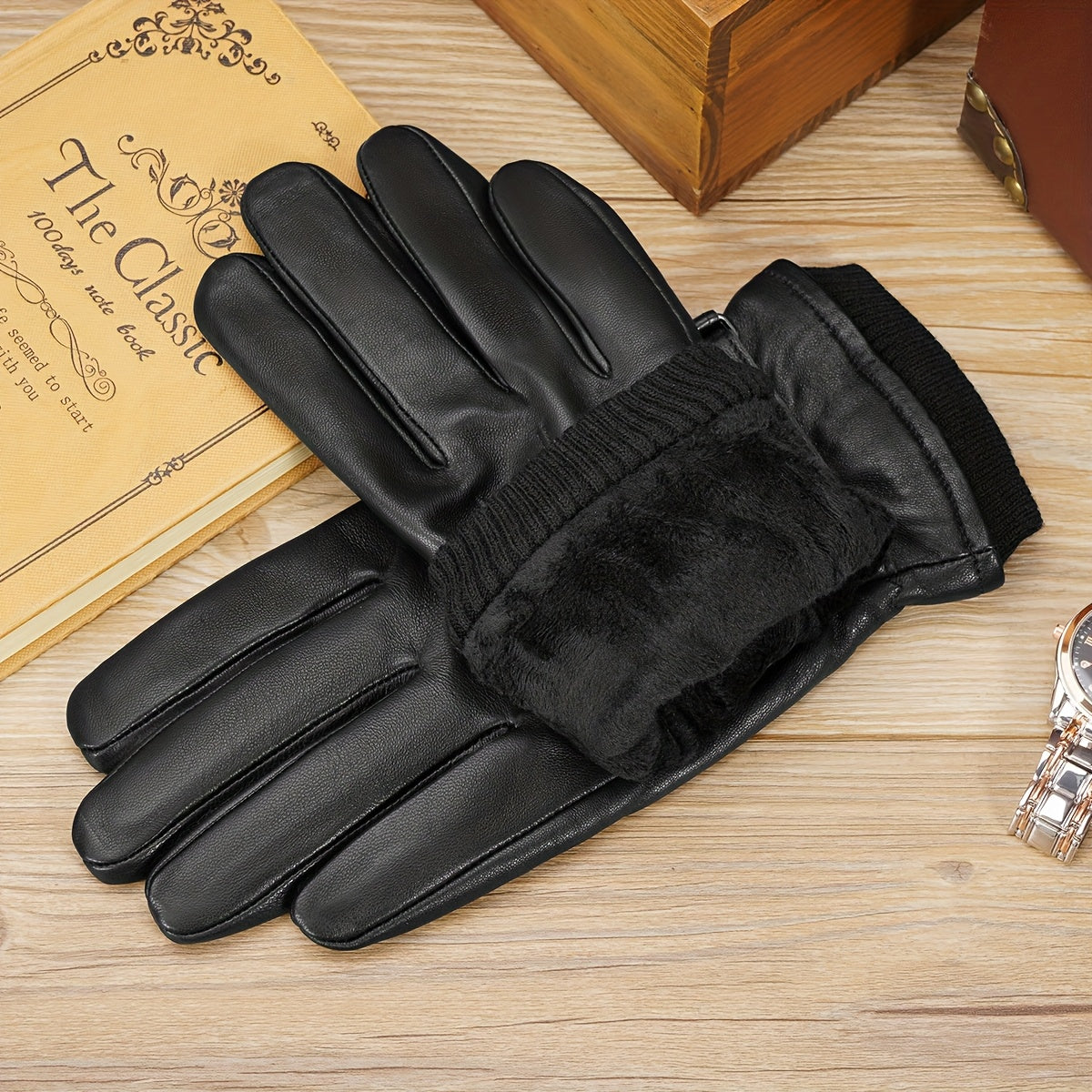 Unisex Handschuhe Schwarz mit Riegelverschluss & Strickbund