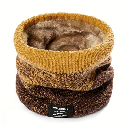 Fashion Letter Cloth Label Gradient Knit Scarf Autumn Winter Fleece Thickened Double Layer Warm Neck Cover Outdoor Leisure Sports Running Cycling Skiing Mountaineering Windproof Warm Neck Scarf
