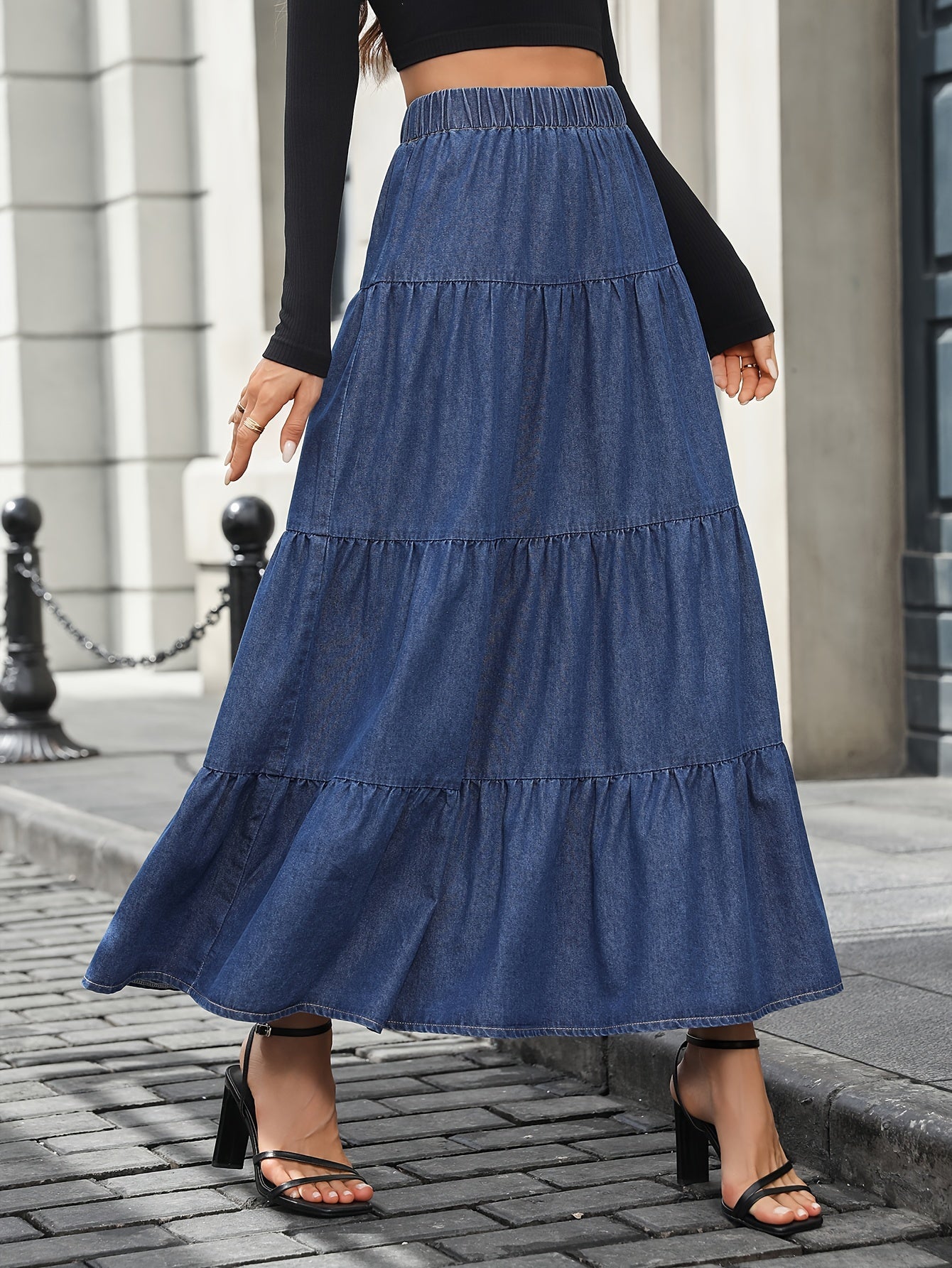 Damen Maxirock Elegant Ausgestellter Denim-Look – Perfekt für Alltag und besondere Anlässe