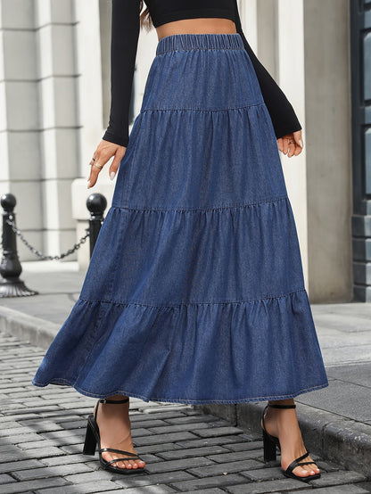 Damen Maxirock Elegant Ausgestellter Denim-Look – Perfekt für Alltag und besondere Anlässe