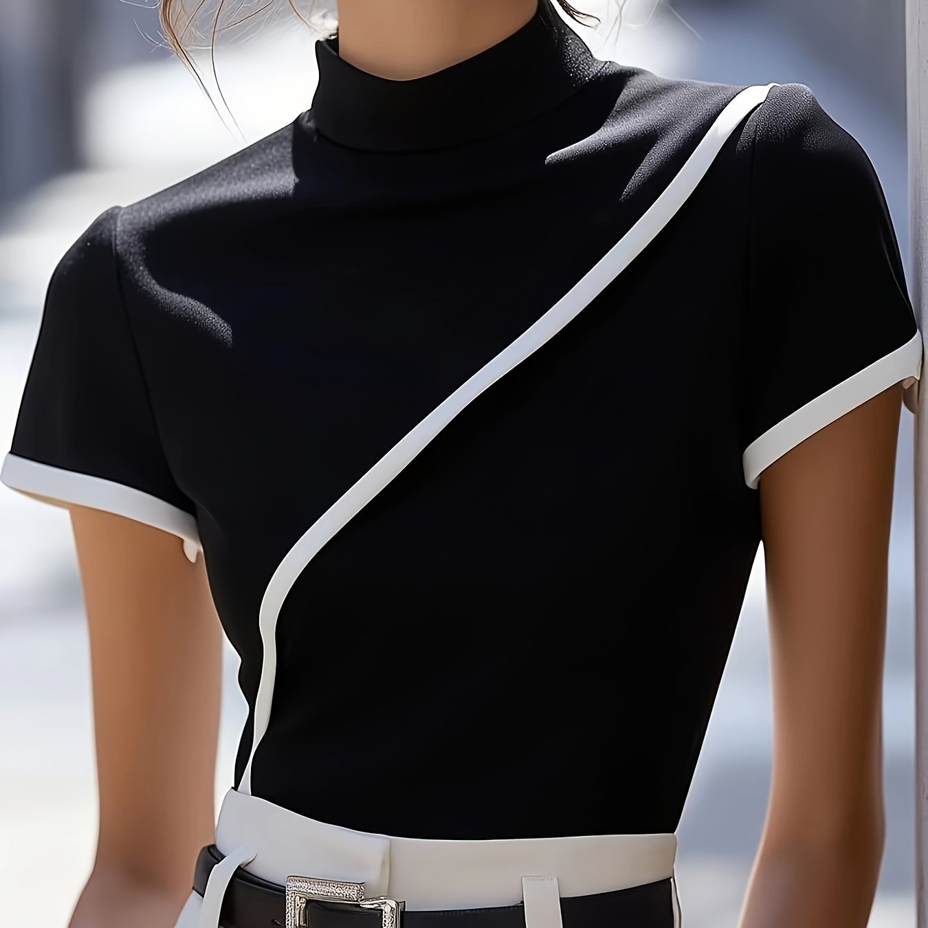 Damen Bluse mit Stehkragen und asymmetrischem Design – Eleganter Business- und City-Look