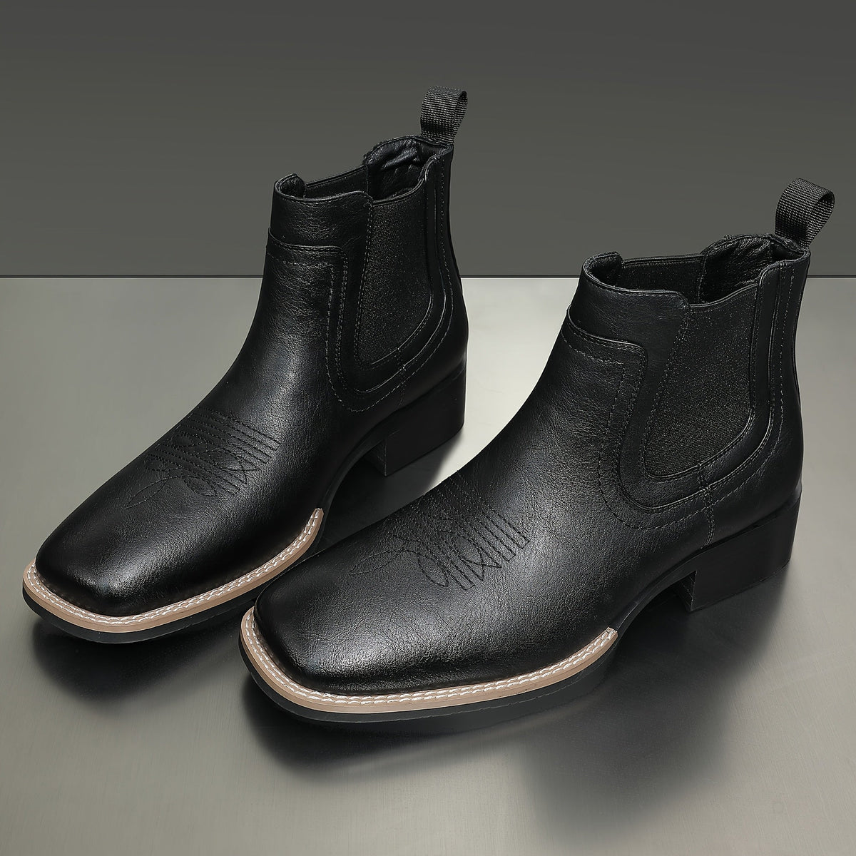 Herren Stiefeletten quadratische Zehenpartie mit Ziernähten Chelsea Boots