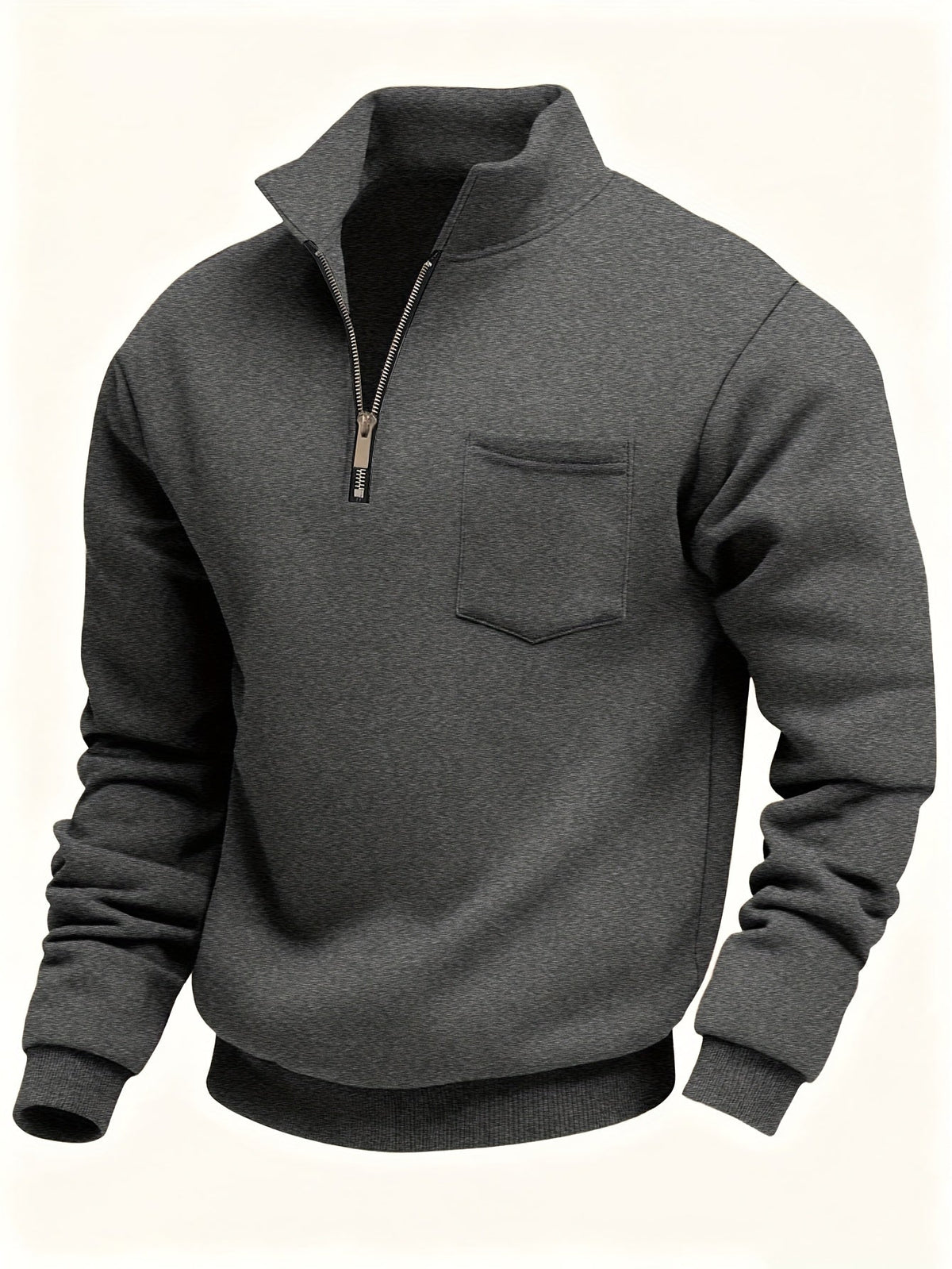 Herren Sweatshirt mit Stehkragen, Reißverschluss & Brusttasche, Langarm