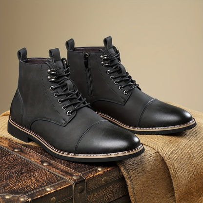 Herren Stiefeletten zum Schnüren in Braun mit Zehenkappe und flachem Absatz