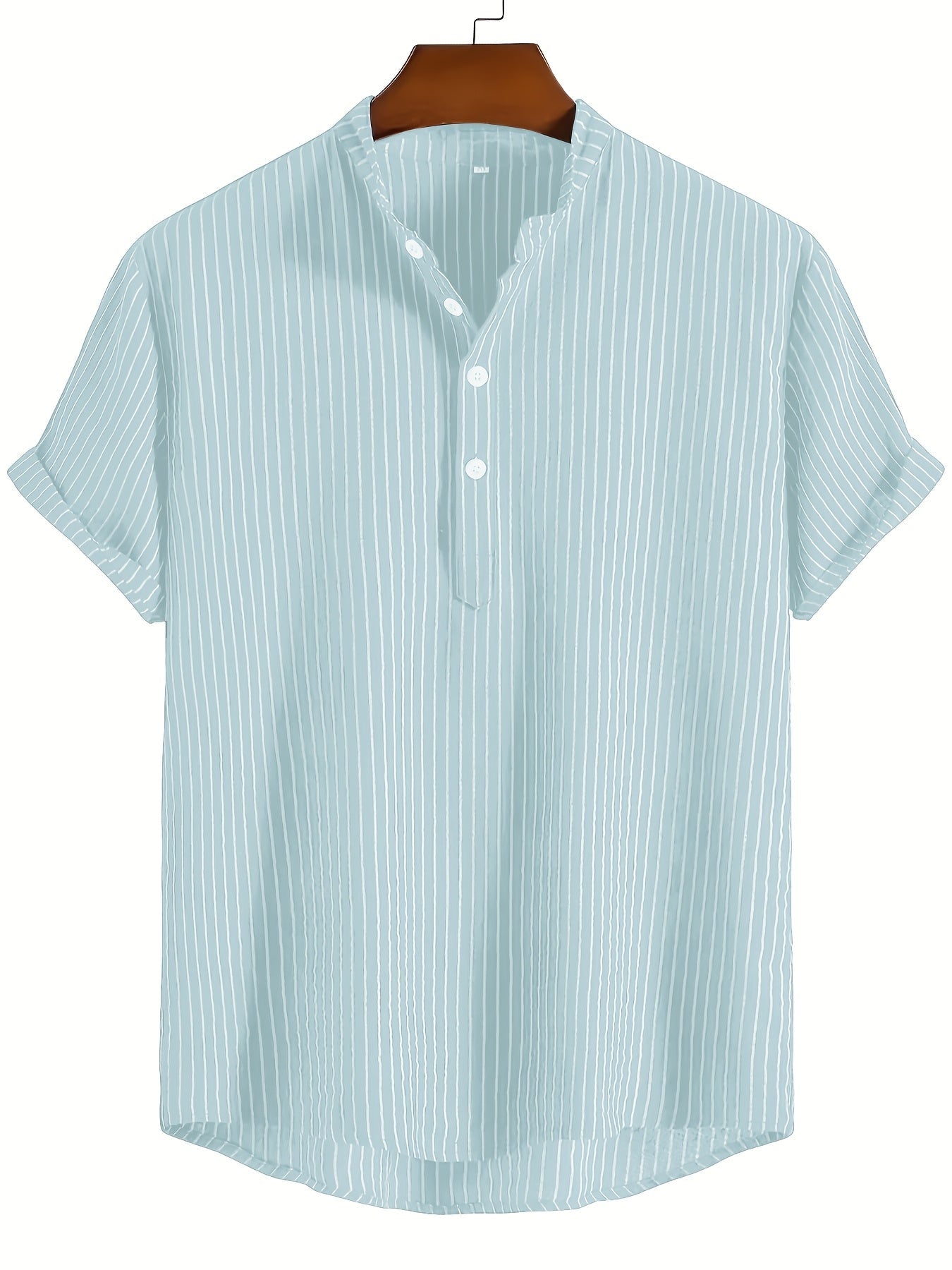 Herren Freizeit Hemd mit Stehkragen und Streifen – Modernes Kurzarmshirt für Alltag und Büro