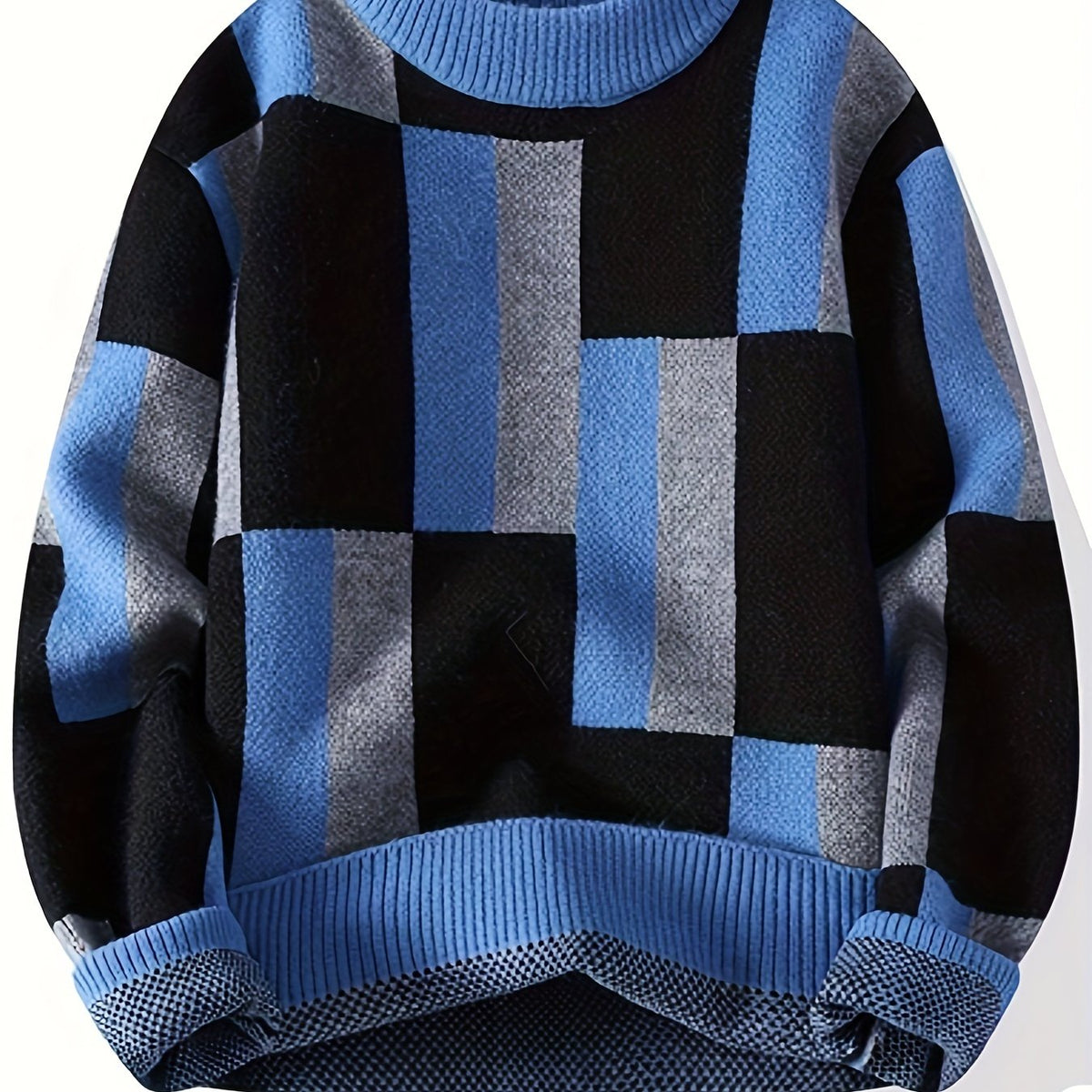 Unisex Rollkragenpullover mit geometrischem Muster – Blockmuster Strickpullover