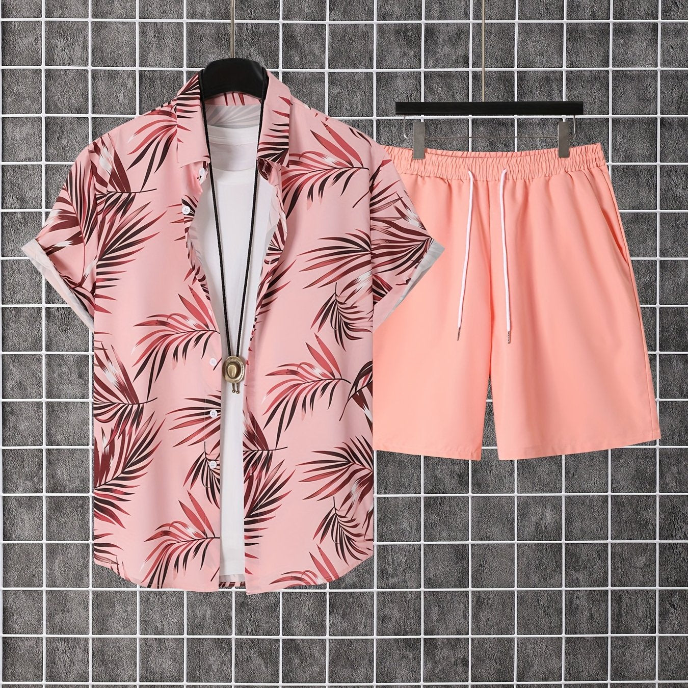 Herren Sommer Freizeit Set – Kurzarm Hemd mit Palmenmuster und Shorts – Perfekt für Urlaub & Strand
