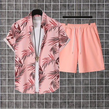 Herren Sommer Freizeit Set – Kurzarm Hemd mit Palmenmuster und Shorts – Perfekt für Urlaub & Strand