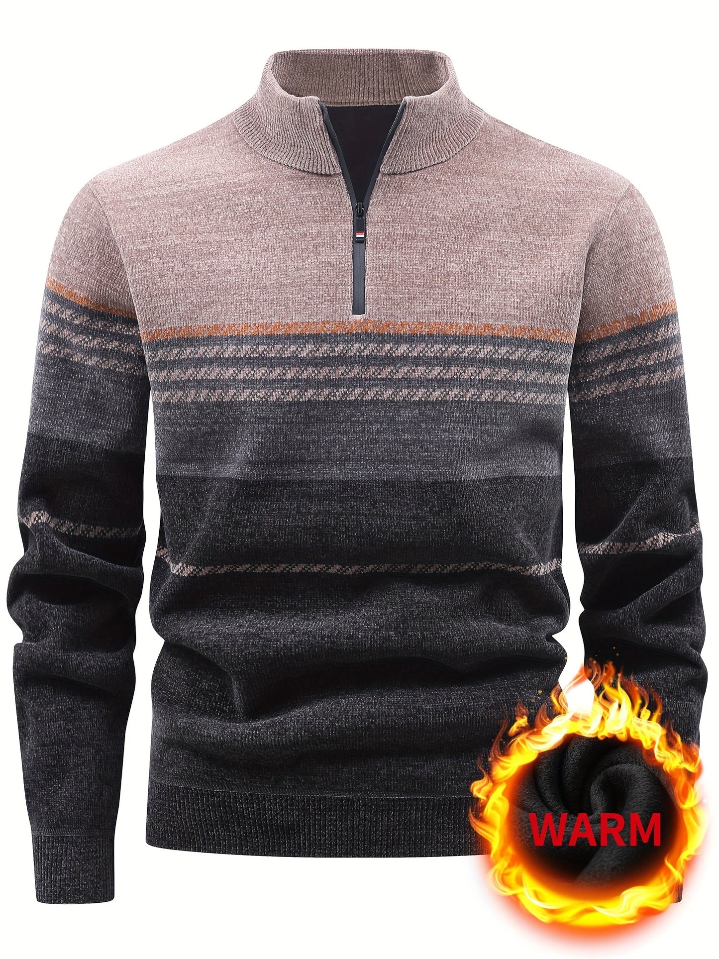 Herren Pullover Halb-Reißverschluss Stehkragen gestreift Fleece-Futter