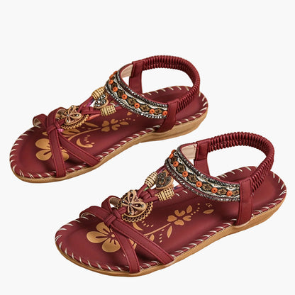 Damen Boho Sandalen mit Schmuckelementen – Bequeme Freizeitschuhe für Sommer & Urlaub