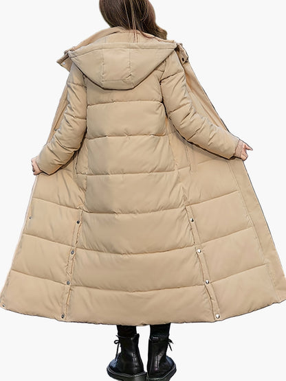 Damen Steppmantel Winter Elegant Lang mit Kapuze – Perfekt für kalte Tage