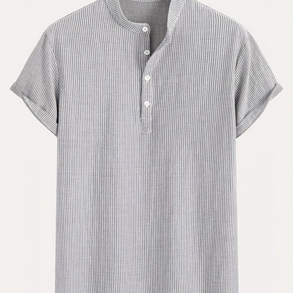Herren Kurzarm-Henley mit Stehkragen und Streifen – Modernes Freizeitshirt für Alltag und Ausgehen