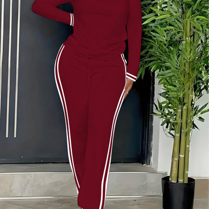 Damen Loungewear Set Langarmshirt und Hose mit Seitenstreifen