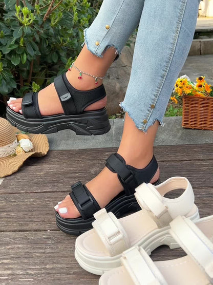 Damen Plateau-Sandalen mit Klettverschluss für Alltag und Freizeit – Sportlicher Look