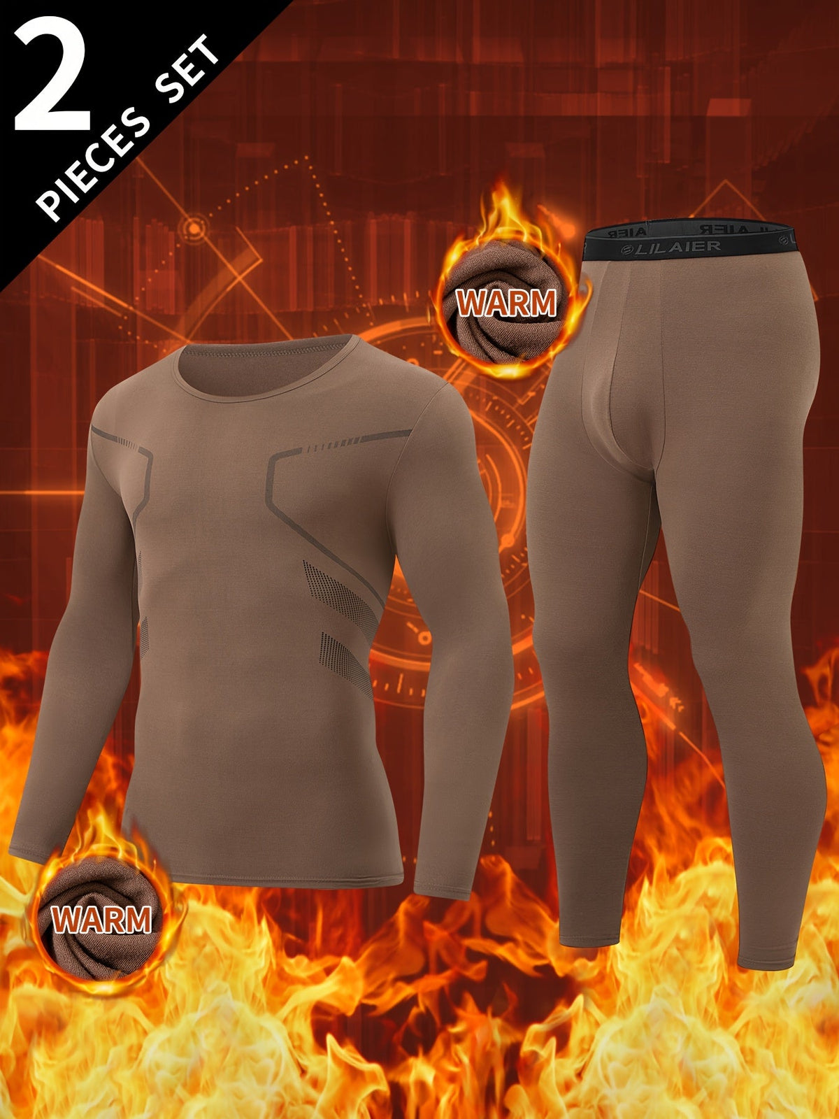 Herren Thermounterwäsche Set Grau Langarmshirt & Hose 2-teilig Warm Enganliegend