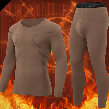 Herren Thermounterwäsche Set Grau Langarmshirt & Hose 2-teilig Warm Enganliegend