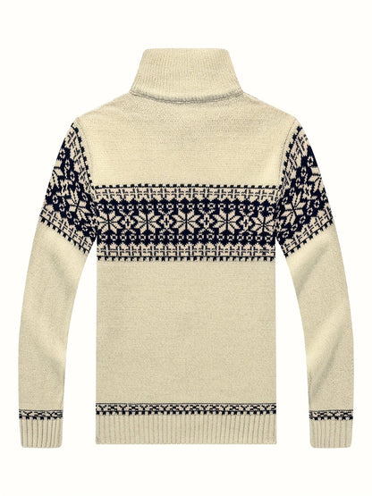 Herren Strickjacke Reißverschluss Stehkragen Norwegermuster Winter Casual
