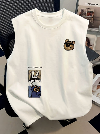 Herren Streetwear Ärmelloses Tanktop mit Cartoon-Print und modernem Design