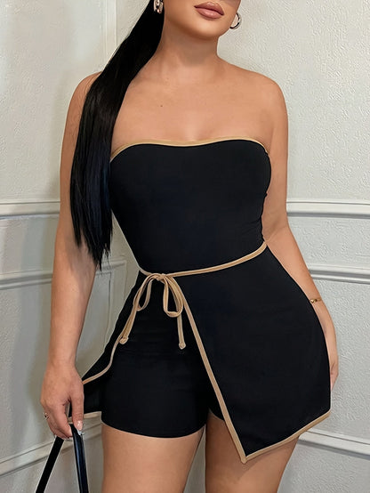 Damen Einteiler Bandeau Peplum Jumpsuit Elegant für Alltag und Ausgehen