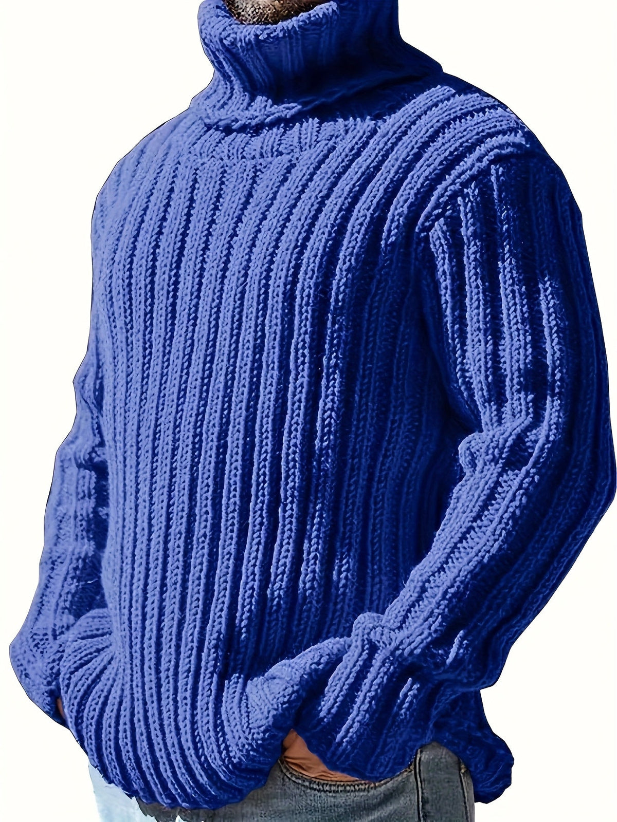 Herren Rollkragenpullover, grob gestrickt, Rippmuster, Schwarz