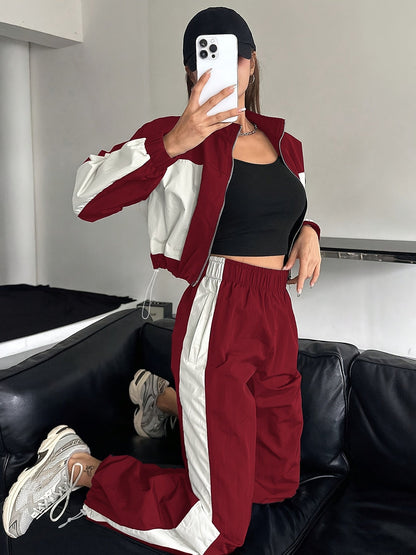 Damen Sportanzug 2-teilig Set Marineblau Weiß Tracksuit