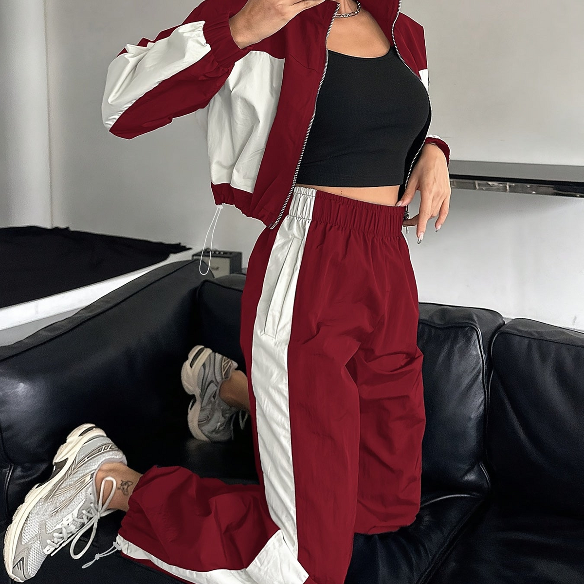 Damen Sportanzug 2-teilig Set Marineblau Weiß Tracksuit
