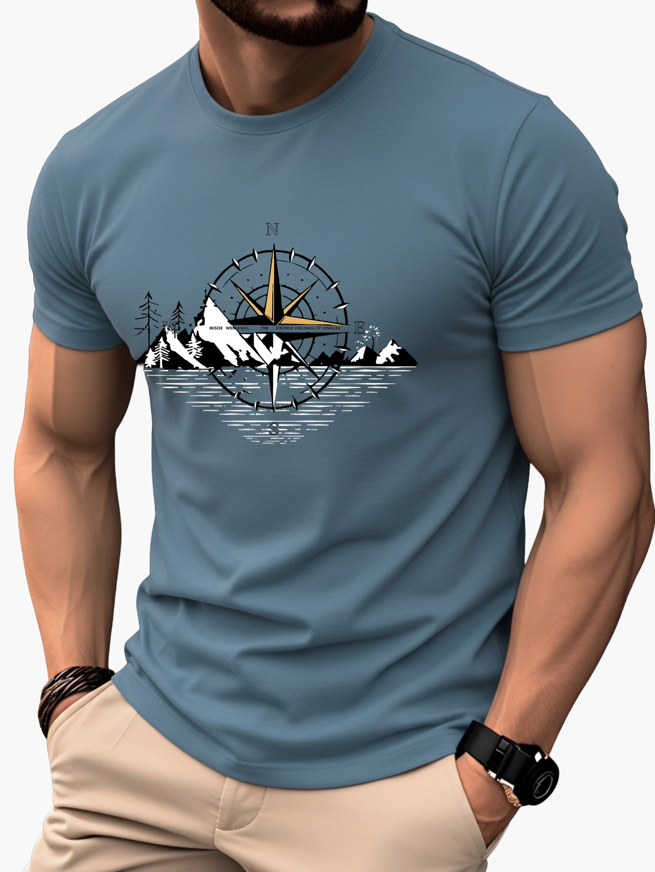 Herren T-Shirt mit Kompass und Bergmotiv – Outdoor Abenteuer, Freizeit & Reisen