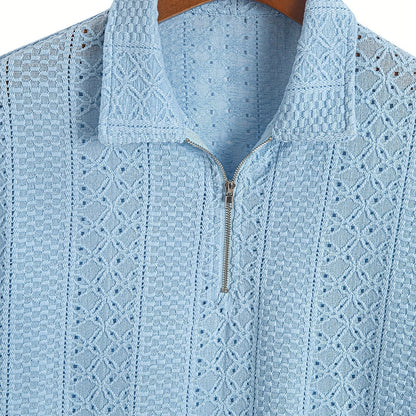 Herren Strickpolo mit Reißverschluss und modernem Muster – Elegant für Büro & Freizeit