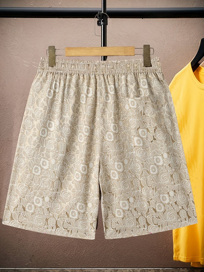 Herren Premium Jacquard-Shorts mit Rosenmuster – Modische Freizeithose für stilbewusste Looks