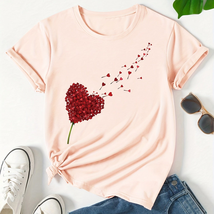 Damen T-Shirt mit Herzblumen-Design – Modisches Casual Shirt für Alltag & Freizeit