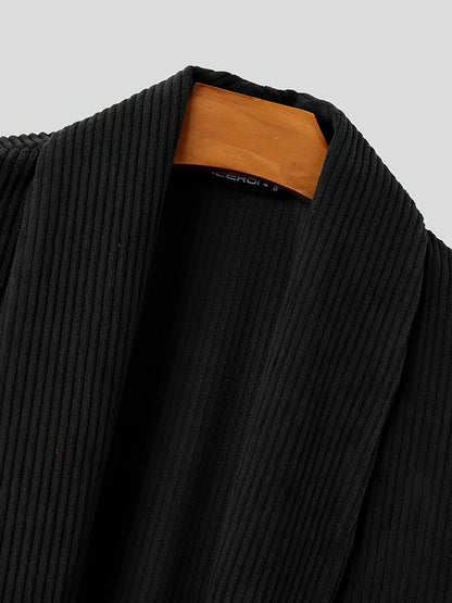 Herren Cardigan Strickjacke Schwarz Rippstrick Offen