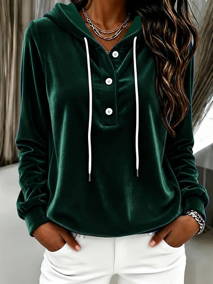 Damen Hoodie mit Kapuze und Knopfleiste, Langarm, weiches Material