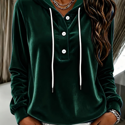 Damen Hoodie mit Kapuze und Knopfleiste, Langarm, weiches Material