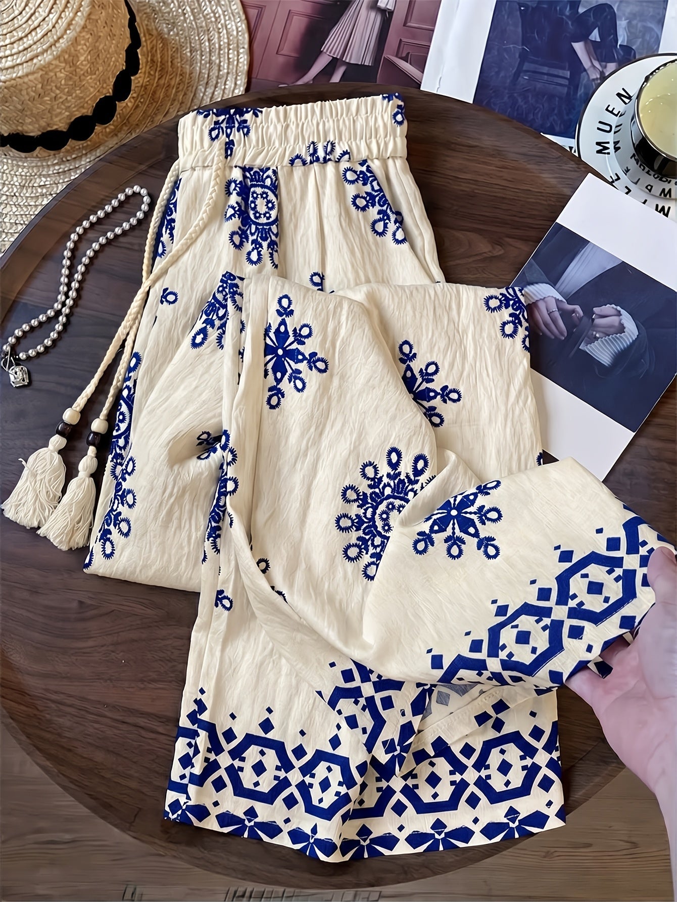 Damen Palazzo-Hose mit Boho-Stickerei und lässigem Schnitt
