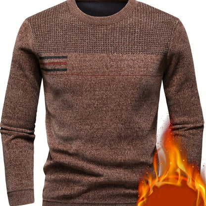 Herren Pullover Rundhals Langarm Strickpullover mit Streifenmuster