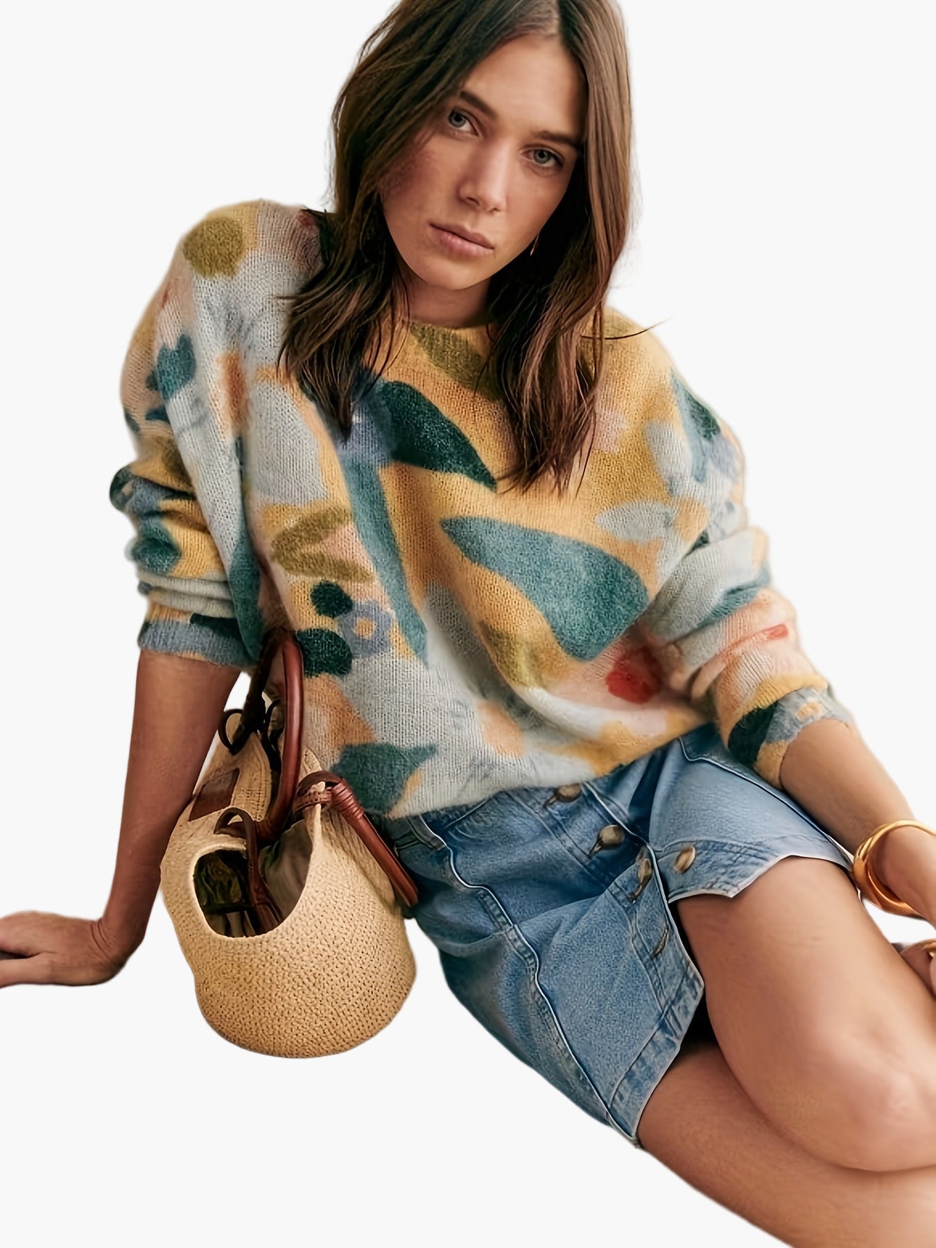 Damen Pullover Elegant Strickpullover mit Blumenmuster für Herbst und Winter