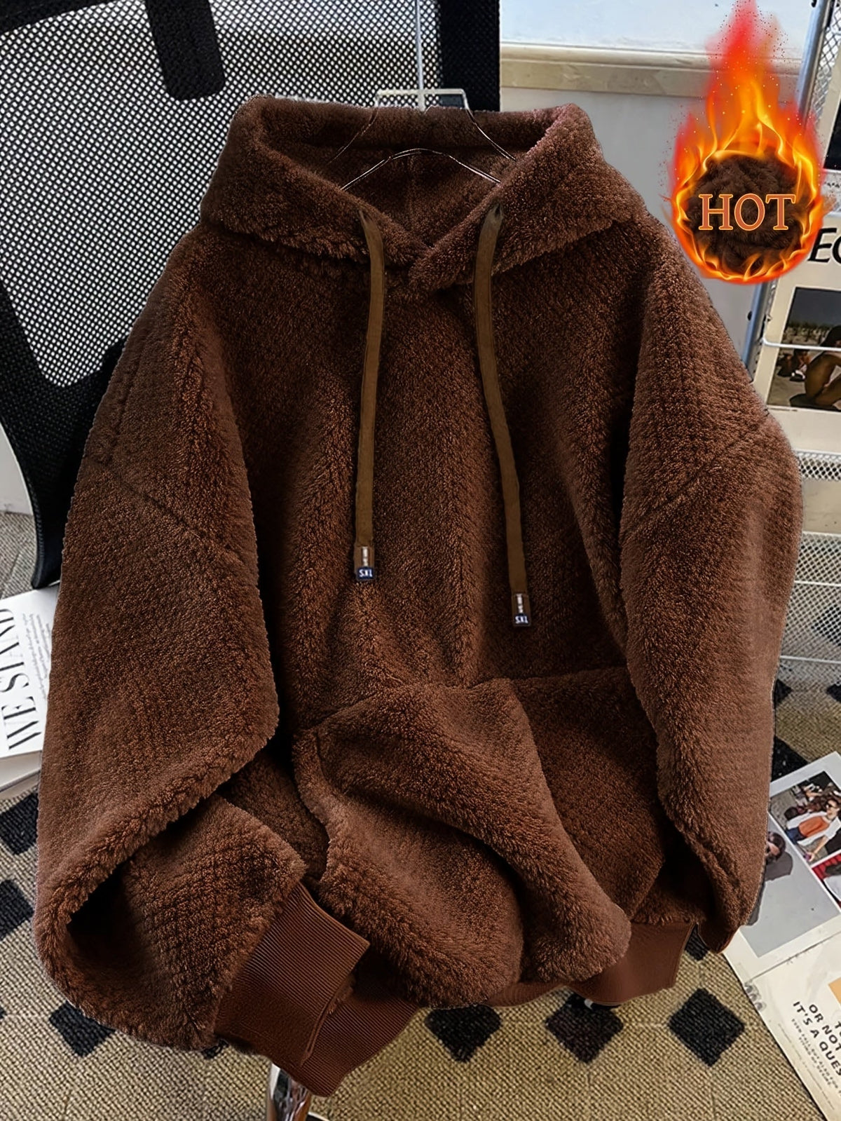 Teddy-Fleece Hoodie für Damen mit Kapuze und Kängurutasche, Kuscheliger Oversize Pullover